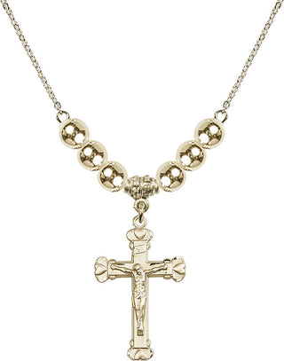 18" Hamilton Gold Plated Necklace with 6mm 14kt Gold Filled Beads featuring a 14kt Gold Filled Crucifix Medal.