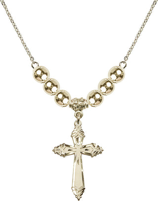 18" Hamilton Gold Plated Necklace with 6mm 14kt Gold Filled Beads featuring a 14kt Gold Filled Cross Medal.
