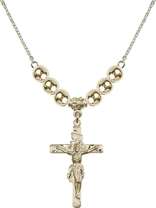 18" Hamilton Gold Plated Necklace with 6mm 14kt Gold Filled Beads featuring a 14kt Gold Filled Crucifix Medal.