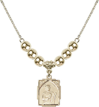 18" Hamilton Gold Plated Necklace with 6mm 14kt Gold Filled Beads featuring a 14kt Gold Filled Saint Jude Medal. Engraved Catholic Saint Jewelry