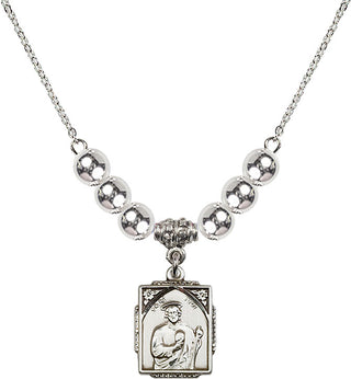 18" Rhodium Plated Necklace with 6mm Sterling Silver Beads featuring a Sterling Silver Saint Jude Medal. Engraved Catholic Saint Jewelry