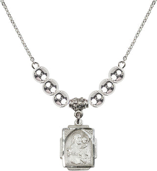 18" Rhodium Plated Necklace with 6mm Sterling Silver Beads featuring a Sterling Silver Saint Joseph Medal. Engraved Catholic Saint Jewelry