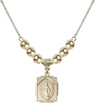 18" Hamilton Gold Plated Necklace with 6mm 14kt Gold Filled Beads featuring a 14kt Gold Filled Miraculous Medal. Engraved Catholic Saint Jewelry