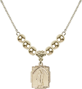18" Hamilton Gold Plated Necklace with 6mm 14kt Gold Filled Beads featuring a 14kt Gold Filled Saint Patrick Medal. Engraved Catholic Saint Jewelry