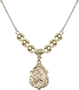 18" Hamilton Gold Plated Necklace with 6mm 14kt Gold Filled Beads featuring a 14kt Gold Filled Saint Gerard Medal. Engraved Catholic Saint Jewelry