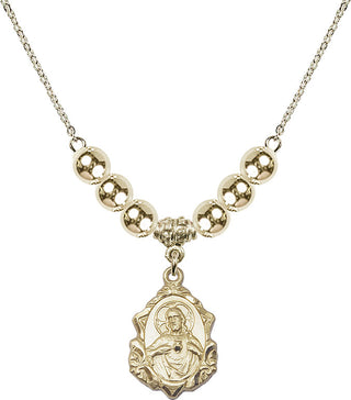 18" Hamilton Gold Plated Necklace with 6mm 14kt Gold Filled Beads featuring a 14kt Gold Filled Scapular Medal.