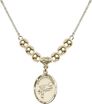 18" Hamilton Gold Plated Necklace with 6mm 14kt Gold Filled Beads featuring a 14kt Gold Filled Graduation Medal.