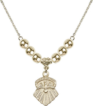 18" Hamilton Gold Plated Necklace with 6mm 14kt Gold Filled Beads featuring a 14kt Gold Filled Seven Gifts Medal.