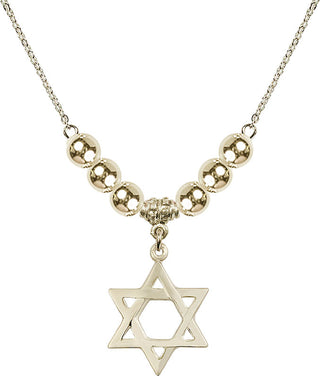 18" Hamilton Gold Plated Necklace with 6mm 14kt Gold Filled Beads featuring a 14kt Gold Filled Star of David Medal.