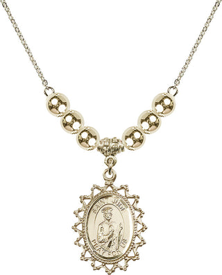 18" Hamilton Gold Plated Necklace with 6mm 14kt Gold Filled Beads featuring a 14kt Gold Filled Saint Jude Medal.