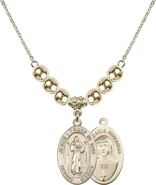 18" Hamilton Gold Plated Necklace with 6mm 14kt Gold Filled Beads featuring a 14kt Gold Filled Divine Mercy Medal.