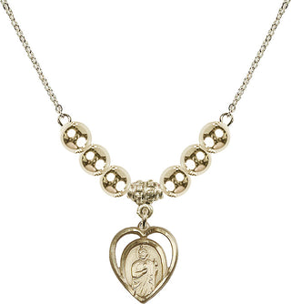 18" Hamilton Gold Plated Necklace with 6mm 14kt Gold Filled Beads featuring a 14kt Gold Filled Saint Jude Medal.