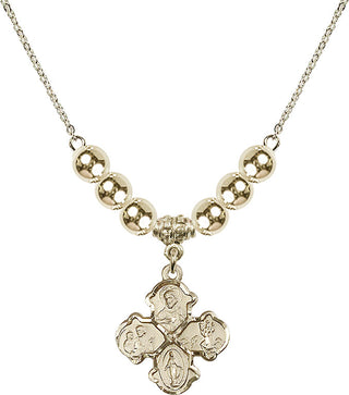 18" Hamilton Gold Plated Necklace with 6mm 14kt Gold Filled Beads featuring a 14kt Gold Filled 4-Way Medal.