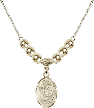 18" Hamilton Gold Plated Necklace with 6mm 14kt Gold Filled Beads featuring a 14kt Gold Filled Miraculous Medal.