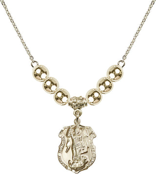18" Hamilton Gold Plated Necklace with 6mm 14kt Gold Filled Beads featuring a 14kt Gold Filled Saint Michael the Archangel Medal. Engraved Catholic Saint Jewelry