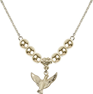 18" Hamilton Gold Plated Necklace with 6mm 14kt Gold Filled Beads featuring a 14kt Gold Filled Holy Spirit Medal.