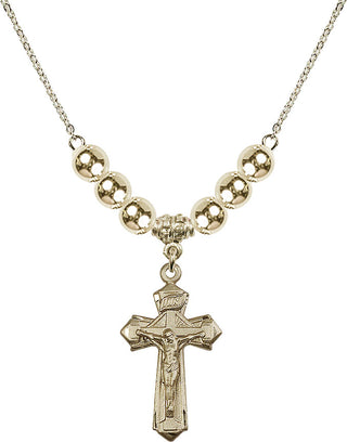 18" Hamilton Gold Plated Necklace with 6mm 14kt Gold Filled Beads featuring a 14kt Gold Filled Crucifix Medal.