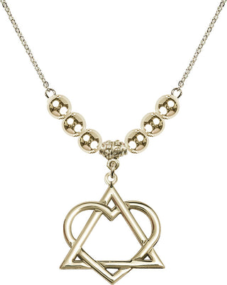 18" Hamilton Gold Plated Necklace with 6mm 14kt Gold Filled Beads featuring a 14kt Gold Filled Adoption Heart Medal.