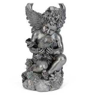 Cherub with Dove Table - 19-inch — Aged Silver finish