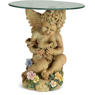 Cherub with Dove Table - 19-inch — Dusted Sand finish