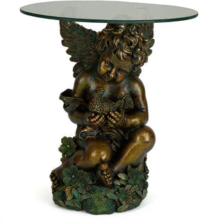 Cherub with Dove Table - 19-inch — Green Bronze finish