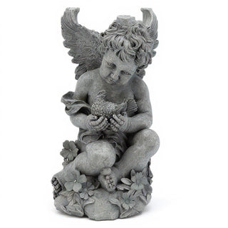 Cherub with Dove Table - 19-inch — Old Stone finish