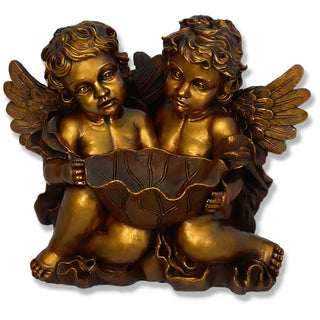 Cherub Holding Leaf Bowl Planter — Bronze finish