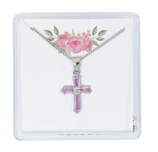 Pink Cross Pend & Earring Set
