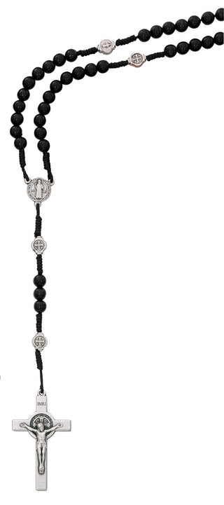 Black Wood Cord Saint Ben Rosary