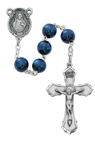 Blue Wood Silver Oxidized Rosary