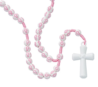 Kid'S Pink Wood Rosary Boxed