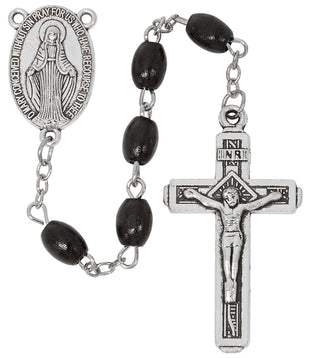 Black Wood Rosary With Silver