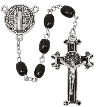 Black Wood Saint Ben Rosary Boxed