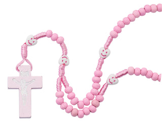 Kid'S Pink Wood Rosary Boxed