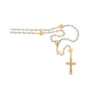 6mm Gold Crystal Peach Flower Rosary