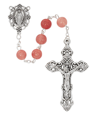 8mm Pink Glass Rosary