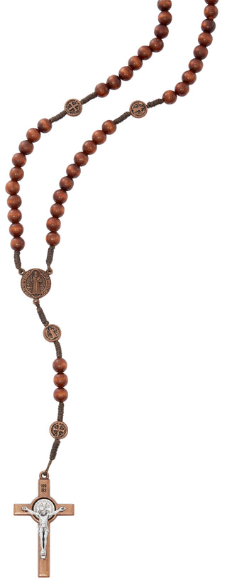 7mm Brown Wood St. Benedict Copper Rosary