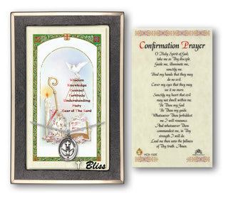 Silver Filled Confirmation Medal on an 18 inch Lite Curb Chain with a Confirmation Prayer Prayer Card.