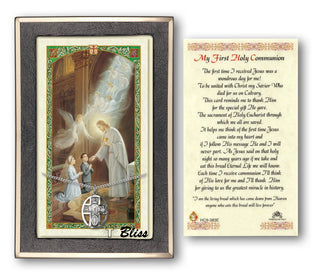 Silver Filled 5-Way / Chalice Medal on an 18 inch Lite Curb Chain with a My First Holy Communion Prayer Card.