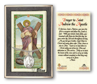 Sterling Silver Saint Andrew the Apostle Medal | 24-inch Chain | Prayer to St Andrew the Apostle Prayer Card Engraved Catholic Saint Jewelry