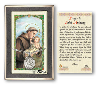 Sterling Silver Saint Anthony of Padua Medal | 24-inch Chain | Prayer to St Anthony Prayer Card Engraved Catholic Saint Jewelry