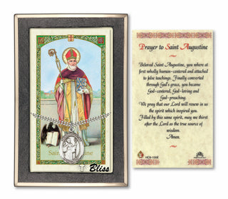 Sterling Silver Saint Augustine Medal | 24-inch Chain | Prayer to Saint Augustine Prayer Card Engraved Catholic Saint Jewelry