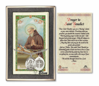 Sterling Silver Saint Benedict Medal Necklace with Prayer to St Benedict Prayer Card