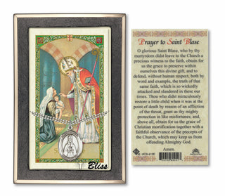 Silver Filled Saint Blaise Medal on an 24 inch Heavy Curb Chain with a Prayer to St Blas√© Prayer Card. Engraved Catholic Saint Jewelry