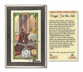 Sterling Silver Saint Camillus of Lellis Medal | 24-inch Chain | St Camillus - Prayer for the Sick Prayer Card Engraved Catholic Saint Jewelry