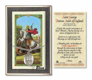 Silver Filled Saint George Medal on an 24 inch Heavy Curb Chain with a Prayer to St George Prayer Card. Engraved Catholic Saint Jewelry