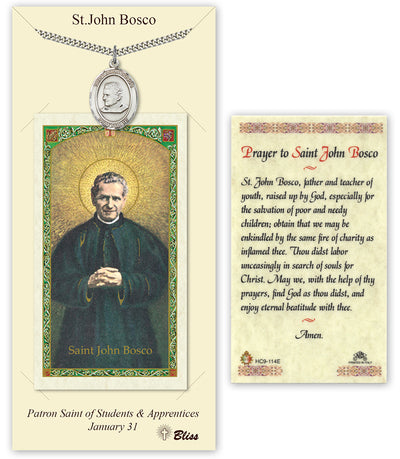 Pewter St. John Bosco Medal | 24-inch Chain | Prayer to St John Bosco Prayer Card | Engravable