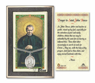 Sterling Silver Saint John Bosco Medal | 24-inch Chain | Prayer to St John Bosco Prayer Card Engraved Catholic Saint Jewelry