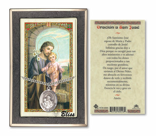 Sterling Silver San Jose Medal | 24-inch Chain | Prayer to St Joseph Prayer Card Engraved Catholic Saint Jewelry