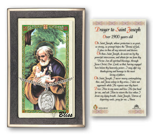 Silver Filled Saint Joseph Medal on an 24 inch Heavy Curb Chain with a Prayer to St Joseph Prayer Card. Engraved Catholic Saint Jewelry